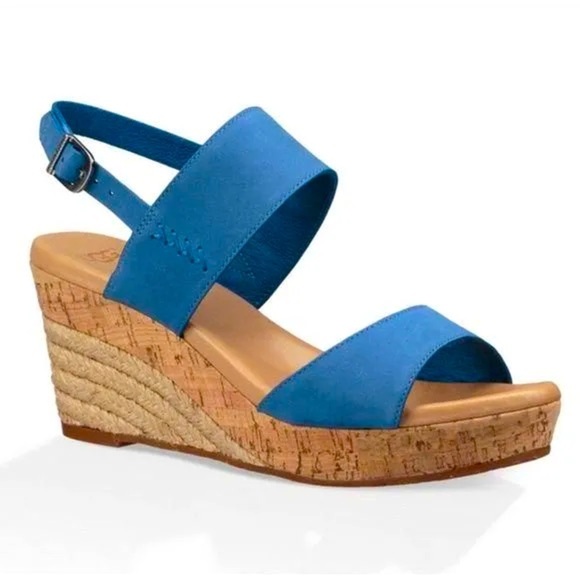 Women’s UGG Elena Sandals Espadrille Wedge Heel
Slingback Blue Leather- Size 7 - Picture 1 of 8